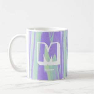Abstrakter Monogramm Name Marble Lila grün Kaffeetasse