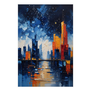 Abstrakter Nachthimmel Impasto Poster