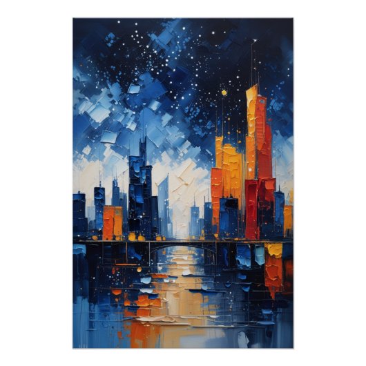 Abstrakter Nachthimmel Impasto Poster (Vorderseite)
