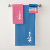 Abstrakter Name der korallenblauen Welle Badhandtuch Set (Insitu)
