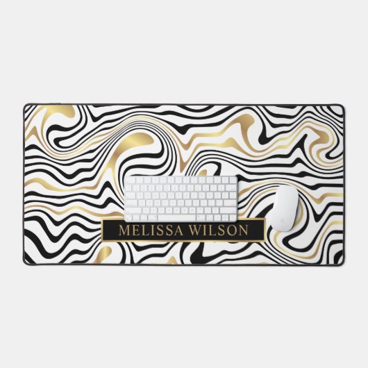 Abstrakter Name des Patterns "Black & Gold Agate" Schreibtischunterlage (Tastatur & Maus)