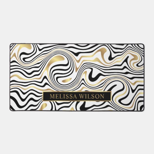 Abstrakter Name des Patterns "Black & Gold Agate" Schreibtischunterlage (Vorderseite)