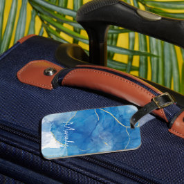 Abstrakter Name Monogramm für den blauen und weiße Gepäckanhänger