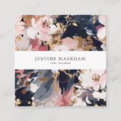 Abstrakter Navy und Blush Painted Floral Square Quadratische Visitenkarte (Vorderseite)