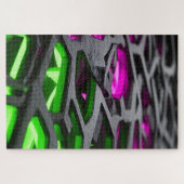 Abstrakter Neon-Pink-Grüner Sci-Fi-Gitter Puzzle (Horizontal)