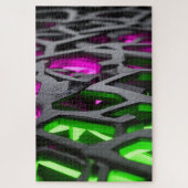 Abstrakter Neon-Pink-Grüner Sci-Fi-Gitter Puzzle (Vertikal)