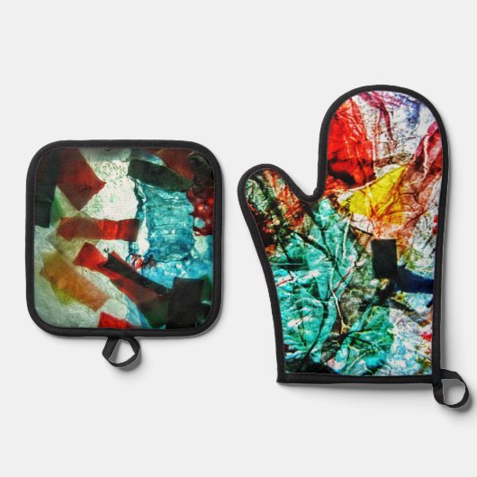 Abstrakter Ofenhalter und Mitt, glücklich blau Ofenhandschuh & Topflappen-Set (Vorderseite)