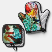 Abstrakter Ofenhalter und Mitt, glücklich blau Ofenhandschuh & Topflappen-Set (Vorderseite/Rückseite)