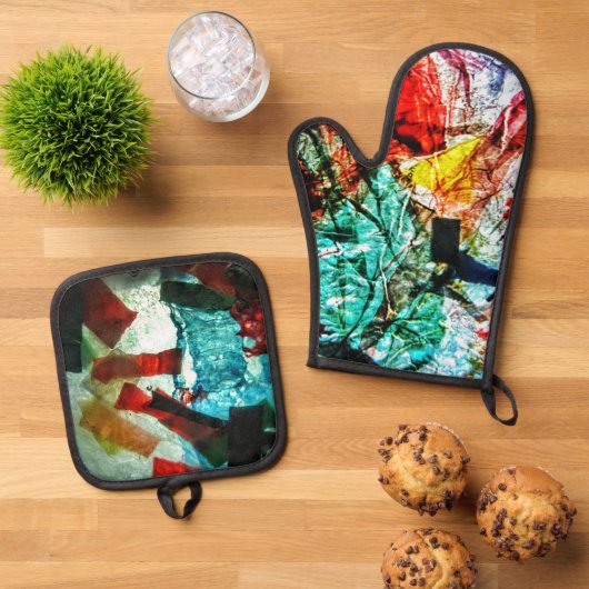 Abstrakter Ofenhalter und Mitt, glücklich blau Ofenhandschuh & Topflappen-Set (Oben Unten)