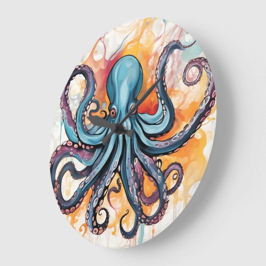 Abstrakter Oktopus Große Wanduhr (Winkel)
