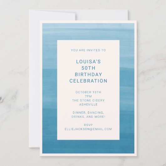 Abstrakter Ombre Gradient Ocean Blue 50. Geburtsta Einladung (Vorderseite)