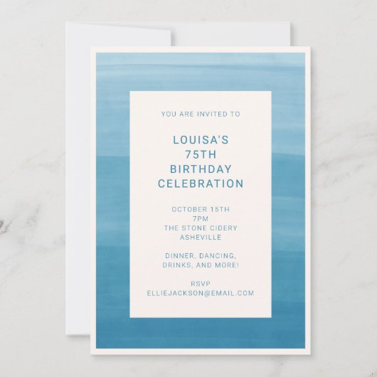 Abstrakter Ombre Gradient Ocean Blue 75. Geburtsta Einladung (Vorderseite)