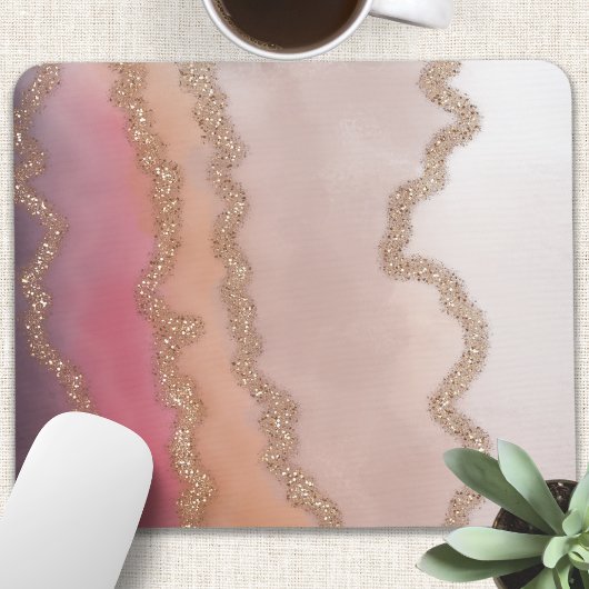 Abstrakter Ombre Pink Lila und Gold Glitzer Mousepad