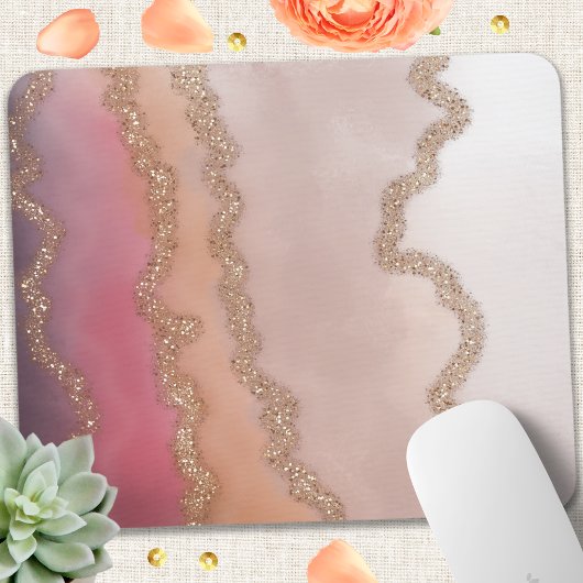 Abstrakter Ombre Pink Lila und Gold Glitzer Mousepad