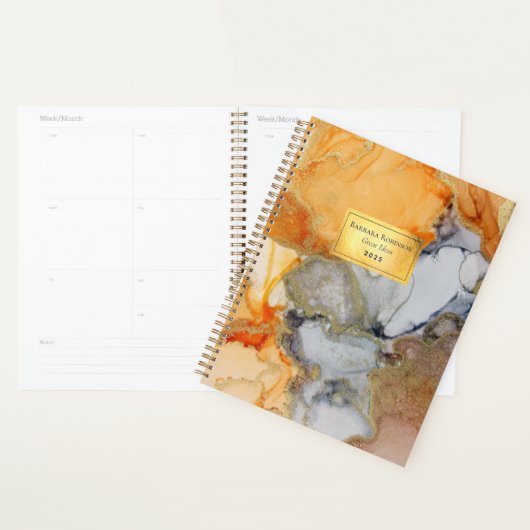 Abstrakter Orange Black Gold Foil Namensgeber Planer (Anzeige)