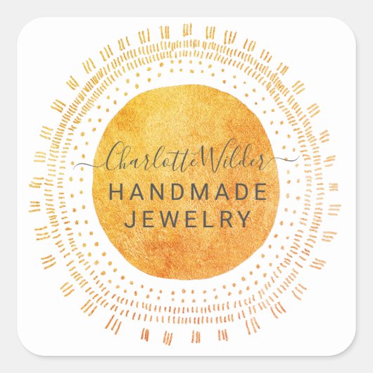 Abstrakter Orange Gold Circle Handmade Schmuck Quadratischer Aufkleber (Vorderseite)