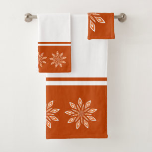 Abstrakter Orange-Weißer Stern Badhandtuch Set