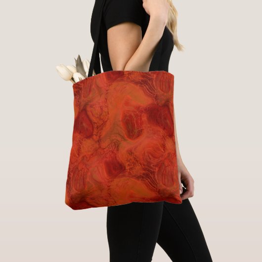 abstrakter orangefarbener und roter Marmor Tasche (Von Nahem)