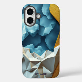 Abstrakter Origami Sky und Gold iPhone 16 Hülle