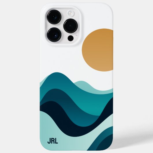 Abstrakter Ozean Waves Sun Minimal Blue White Case-Mate iPhone Hülle (Rückseite)