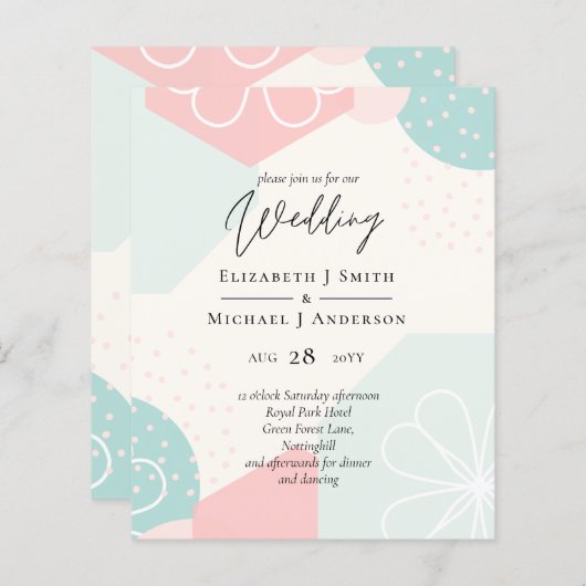 Abstrakter Ozeankorallenhochzeit Einladungs-BUDGET (Vorne/Hinten)