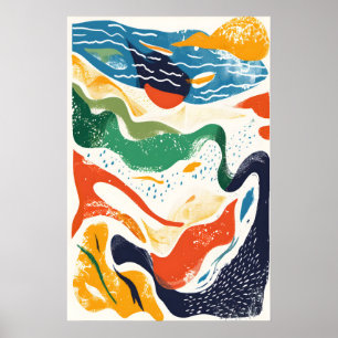 Abstrakter Ozeanwellen-Kunstprint im Stil von Mati Poster