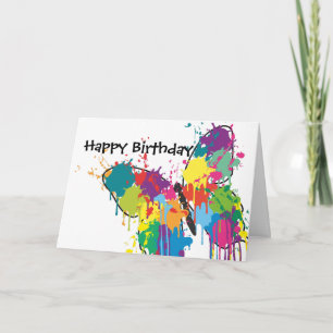 Abstrakter Paint Splash Butterfly Happy Birthday Karte