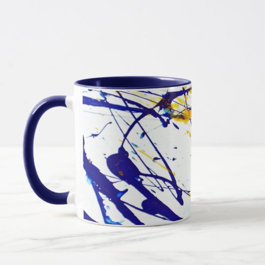 Abstrakter Paint-Spritzer in Blau und Gold Tasse (Links)
