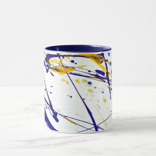 Abstrakter Paint-Spritzer in Blau und Gold Tasse (Zentrum)