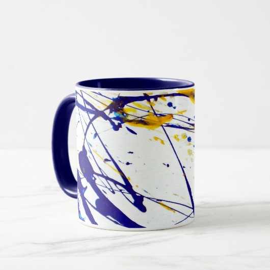 Abstrakter Paint-Spritzer in Blau und Gold Tasse (Vorderseite Links)