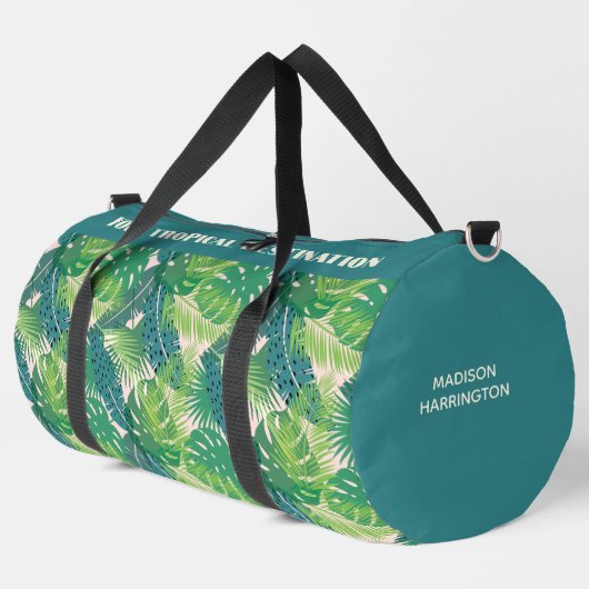 Abstrakter Palm Leaf Muster individuelle Name & Te Duffle Bag (Linke Ecke)