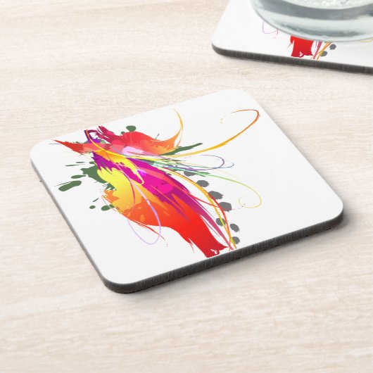 Abstrakter Paradiesvogel Spritzer Getränkeuntersetzer (Linke Seite)