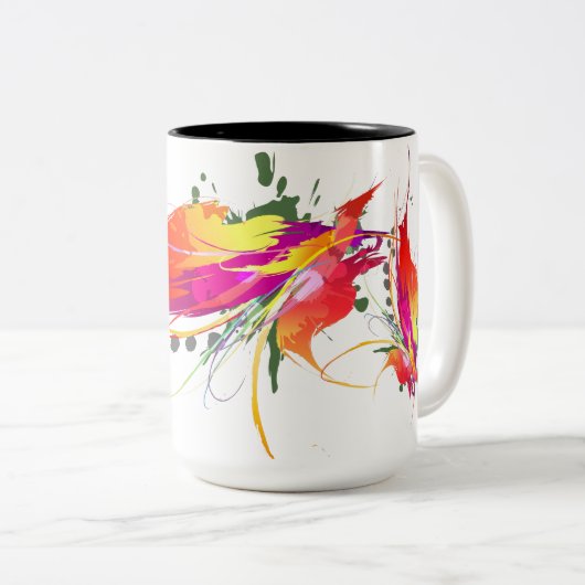 Abstrakter Paradiesvogel Spritzer Zweifarbige Tasse (VorderseiteRechts)