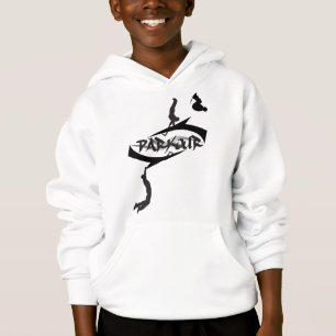 Abstrakter Parkour drehen um Hoodie