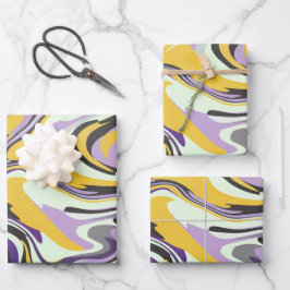 Abstrakter Pastelwirbel mit Gelb und Lila Geschenkpapier Set