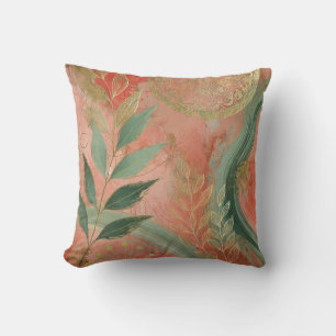 Abstrakter Peach-Golden Leaf Artwork Style 15 Kissen