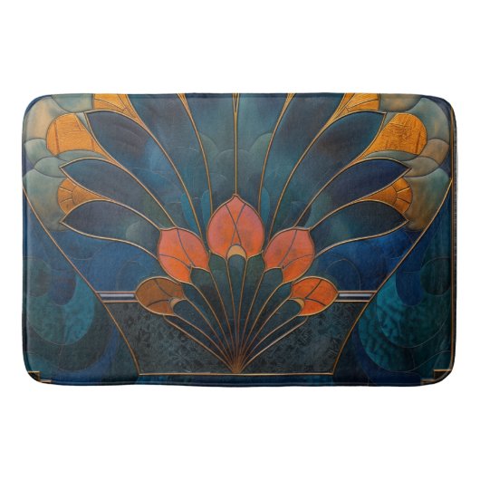 Abstrakter Pfau Art Deco Badematte (Vorderseite)