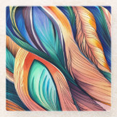 Abstrakter Pfau Glasuntersetzer (Vorderseite)