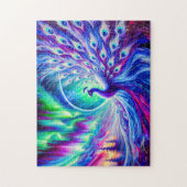 Abstrakter Pfau im Winter mit Nordlichter Puzzle (Vertikal)