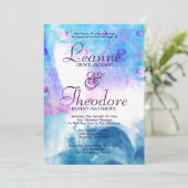 Abstrakter Pfau, Watercolor-Hochzeits-Einladung Einladung (Stehend Vorderseite)