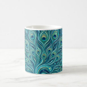 Abstrakter Pfauen-Ozean-Blau-Fächer-Kaffeebecher Kaffeetasse