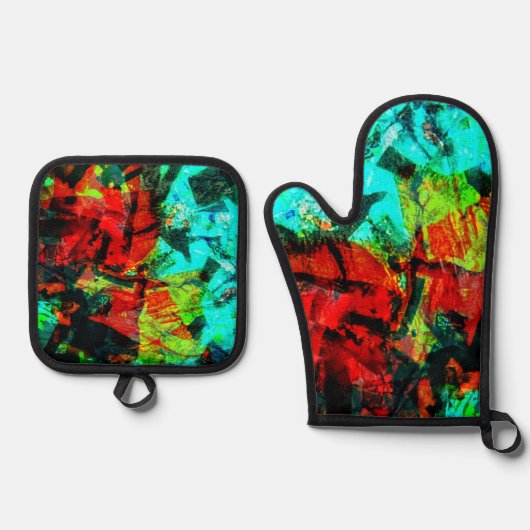 Abstrakter Pflaumenhalter und Backofen Mitt, ruhig Ofenhandschuh & Topflappen-Set (Vorderseite)