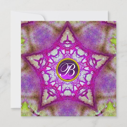 ABSTRAKTER PINK STAR LILA AMETHYST MONOGRAMM EINLADUNG (Vorderseite)