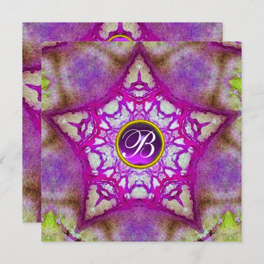 ABSTRAKTER PINK STAR LILA AMETHYST MONOGRAMM EINLADUNG (Vorne/Hinten)
