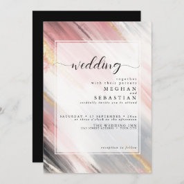 Abstrakter Pinselstrich Blush Gold Kohle Einladung