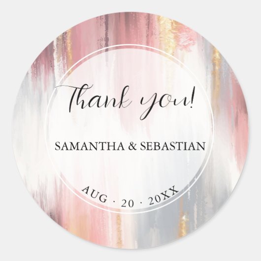 Abstrakter Pinselstrich Blush Gold Kohle Runder Aufkleber (Vorderseite)