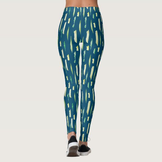 Abstrakter Pinselstrich mit grüner Wasserfarbe Str Leggings (Rückseite)