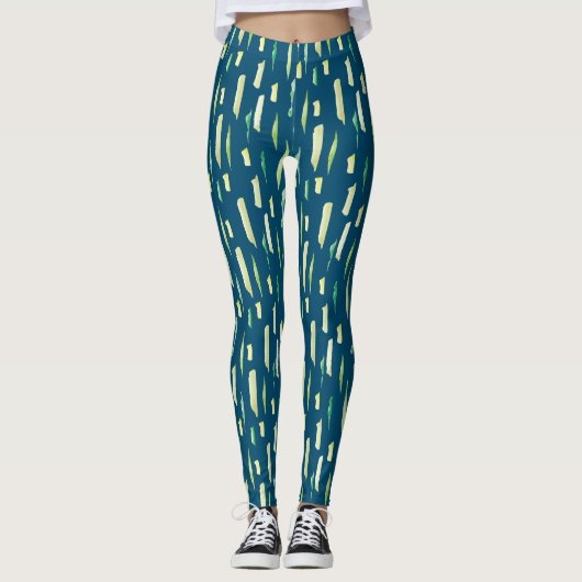 Abstrakter Pinselstrich mit grüner Wasserfarbe Str Leggings (Vorderseite)