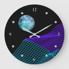 Abstrakter Planet 5th Dimension Lila Blau Große Wanduhr