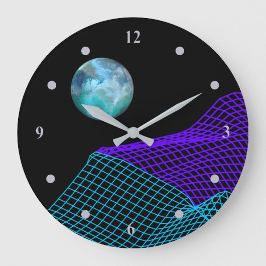 Abstrakter Planet 5th Dimension Lila Blau Große Wanduhr (Vorderseite)